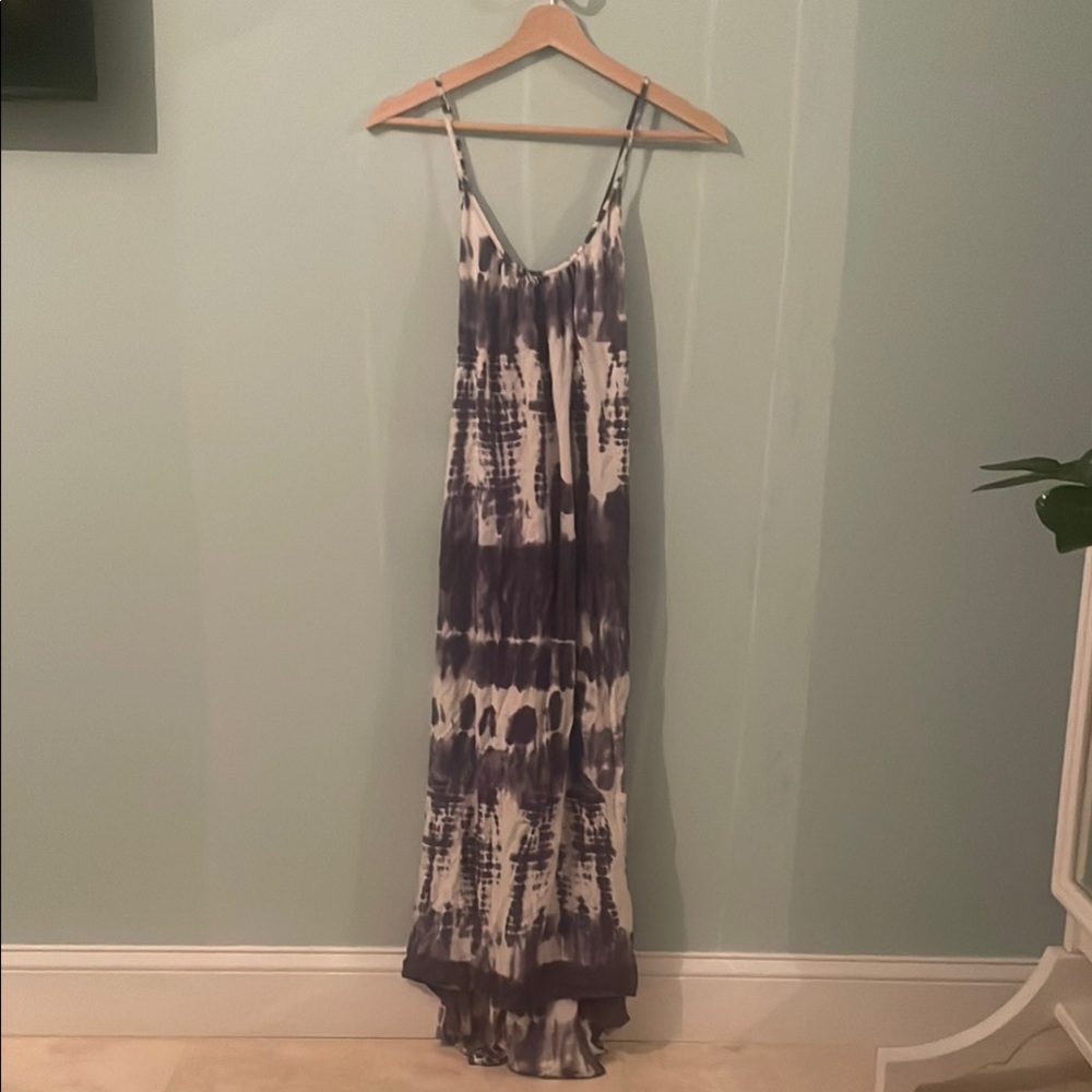 Blue and White Sleeveless Spaghetti Strap Sundress